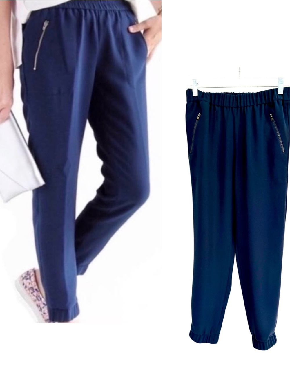 J. Crew Turner Navy Jogger Style Dressy Crepe Pants Size 8 Pull-on Elastic